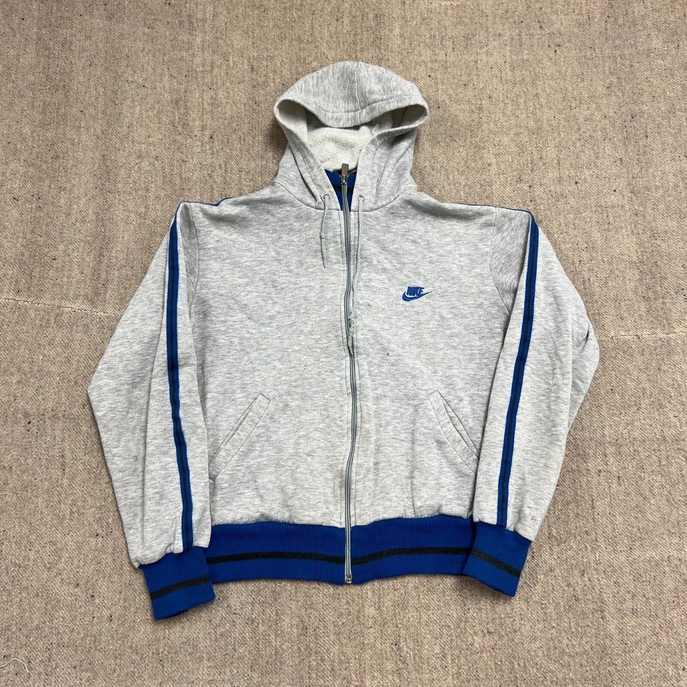Vintage Nike Zip Up Hoodie Mens Medium Gray 1980s USA Zip Up